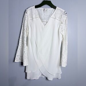 #5)  Hot in Hollywood white Lace Sleeve Blouse